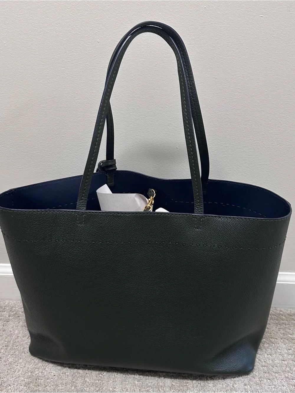 Tory Burch McGraw Olive Pebbled Leather Tote with Tassel